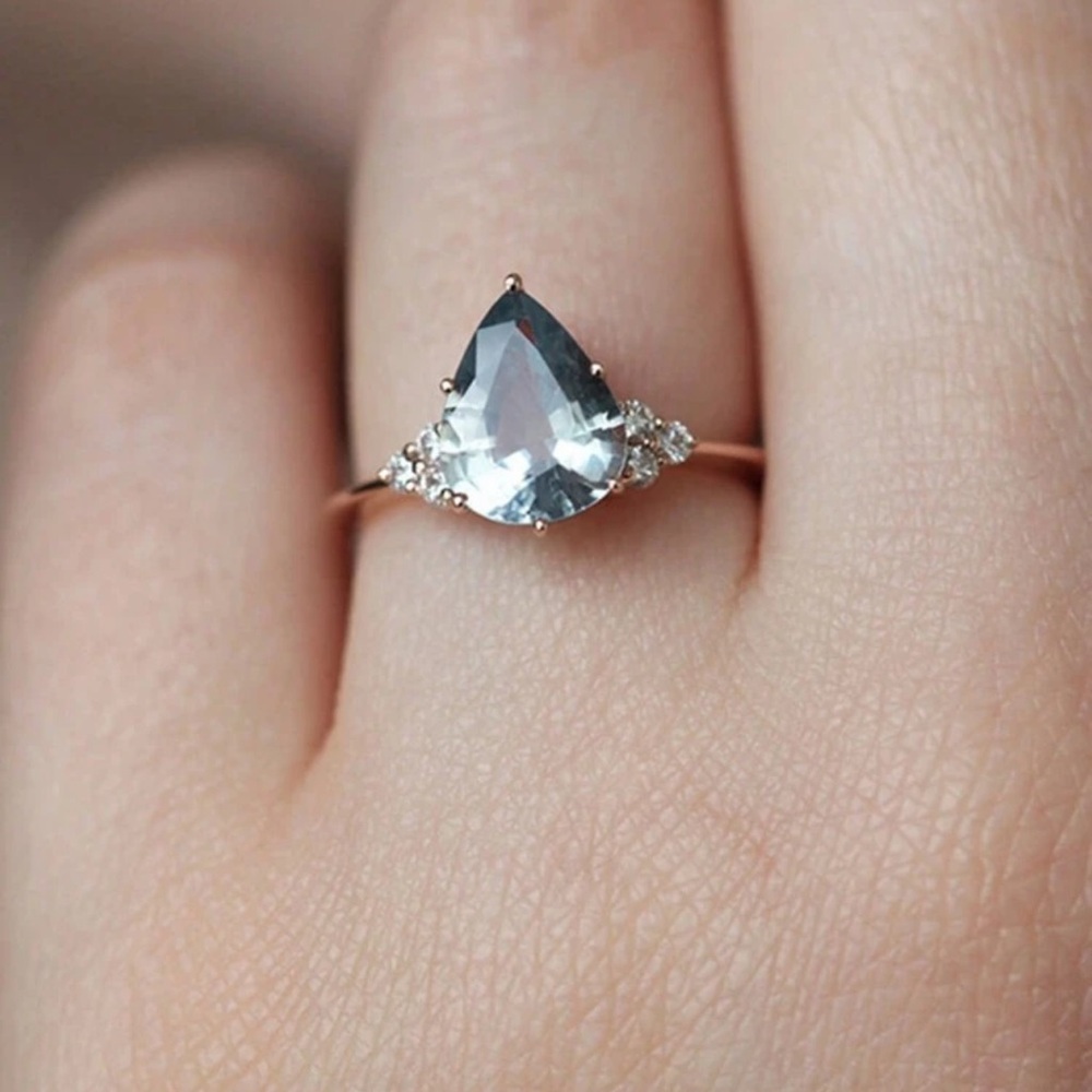 Elegant Rose Gold Plated and Blue Pear Gemstone Fairycore Ring - Picture 3 of 9